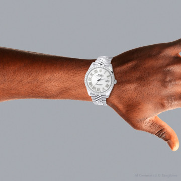 Men's Stainless Steel Diamond Watch | Rolex Datejust 41 mm | Roman Numerals | White Dial
