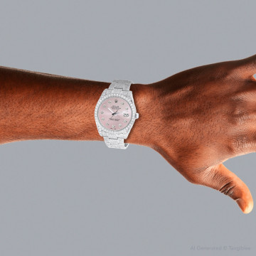 Men's Stainless Steel Bust Down Diamond Watch | Rolex Datejust 41 mm Rose Dial