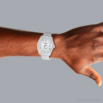 Men's Stainless Steel Bust Down Diamond Watch | Rolex Datejust 41 mm | Roman Numerals | White Dial