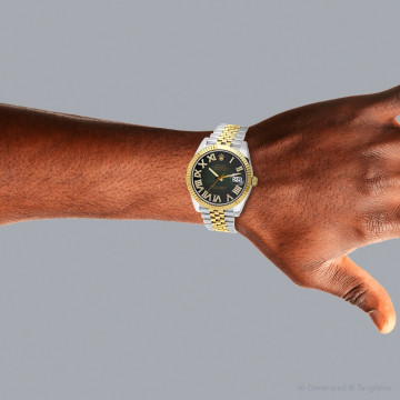 Men's Gold/Stainless Steel Two-Tone Watch | Rolex Datejust 41 mm | Roman Numerals | Dark Green Dial