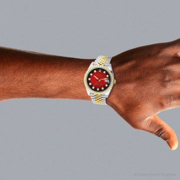 Gold/Stainless Steel Men's Rolex Watch | Datejust | 41 mm | Jubilee Bracelet | Diamond Bezel | Dark Red Dial