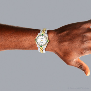 Gold/Stainless Steel Men's Rolex Watch | Oyster Perpetual Datejust | 36 mm | Jubilee Bracelet | Diamond Emerald Bezel | White Dial