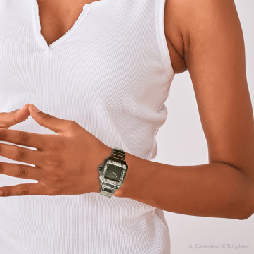 Women's Stainless Steel Watch | Cartier Santos Galbee 24 mm | Grey Dial