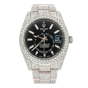 Men's Stainless Steel Diamond Watch | Rolex Sky-Dweller 42 mm | Stick | Black Dial