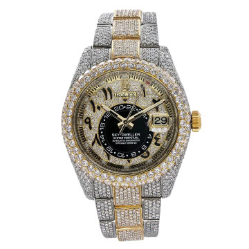 Men's Gold/Stainless Steel Diamond Watch | Rolex Sky-Dweller 42 mm | Arabic Numerals | Black Dial