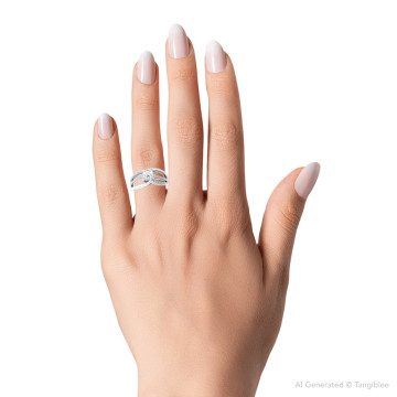 Sage Women's 14K Gold Asscher and Round Cut Natural Diamond Accented Thin Engagement Ring | Prong Shared Set | 1ct