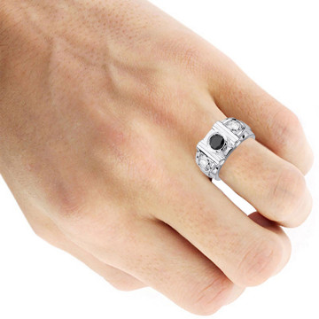 Men's Black Diamond Bezel Ring | 14K Gold | SI | 1.22ct