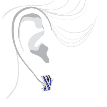 Women's 14K Gold Sapphire Diamond Earrings | Pave Channel Set | Omega Back | 3ct