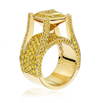 Men's and Women's 14K Gold Yellow Diamond Ring | Pave Set | 6ct