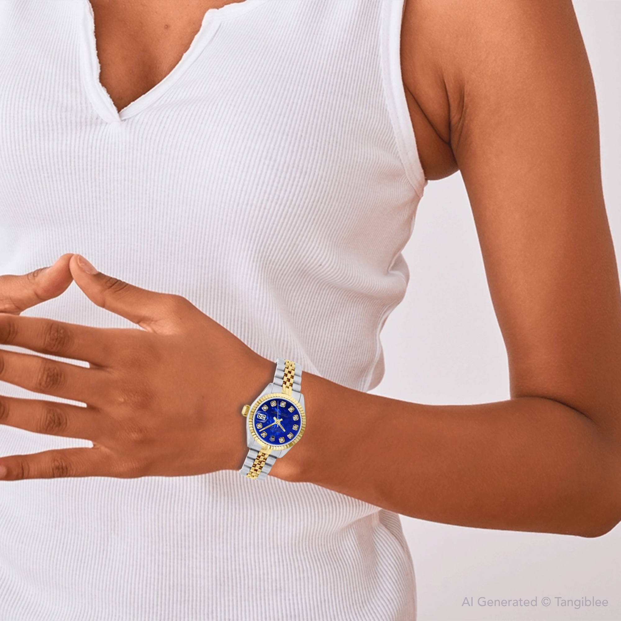 Women's Gold/Stainless Steel Two-Tone Watch | Rolex Datejust 26 mm | Blue Dial