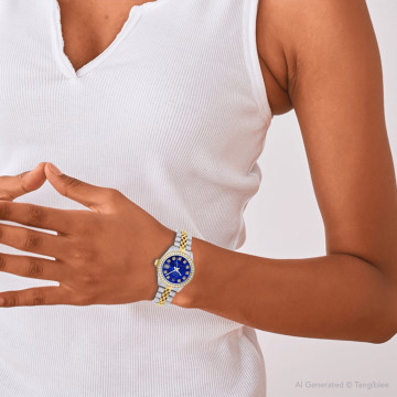Gold/Stainless Steel Women's Rolex Watch | Datejust | 26 mm | Jubilee Bracelet | Diamond Bezel | Blue Dial