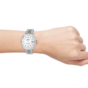 Stainless Steel Women's Rolex Watch | Datejust | 26 mm | Diamond Bezel | White Dial