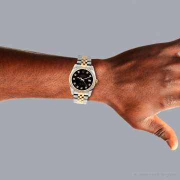 Gold/Stainless Steel Men's Rolex Watch | Datejust | 36 mm | Jubilee Bracelet | Diamond Bezel | Black Dial