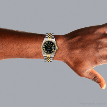 Men's Gold/Stainless Steel Two-Tone Diamond Watch | Rolex Datejust 36 mm | Black Dial