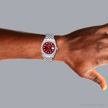 Men's Stainless Steel Diamond Watch | Rolex Datejust 36 mm | Red Dial