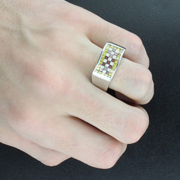 Men's Red Yellow Diamond Ring | 14K Gold | SI | 2.5ct