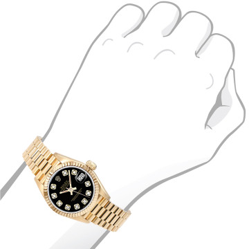 Women's 18K Gold Watch | Rolex Datejust 26 mm | Black Dial