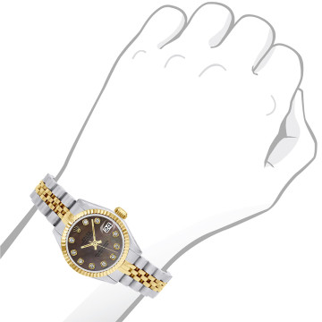 Women's Gold/Stainless Steel Two-Tone Watch | Rolex Datejust 26 mm Black Dial