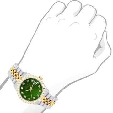 Women's Gold/Stainless Steel Diamond Watch | Rolex Datejust 36 mm Emerald Green Dial